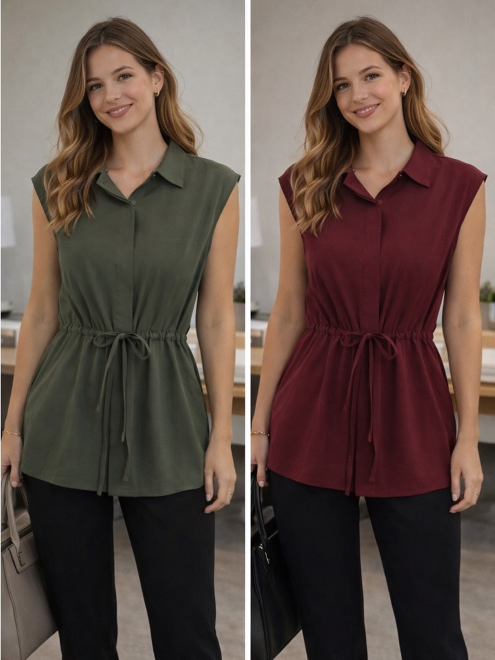 SHEIN Set of 2 button down chiffon tunic sleeveless dress shirts business casual